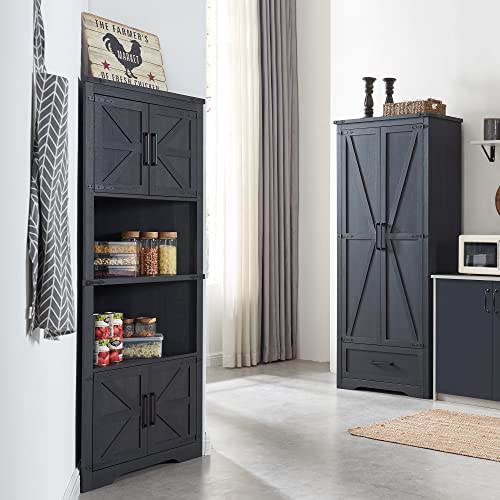 Black Tall Corner Storage Cabinet with Barn Door Design & Adjustable Shelves I244