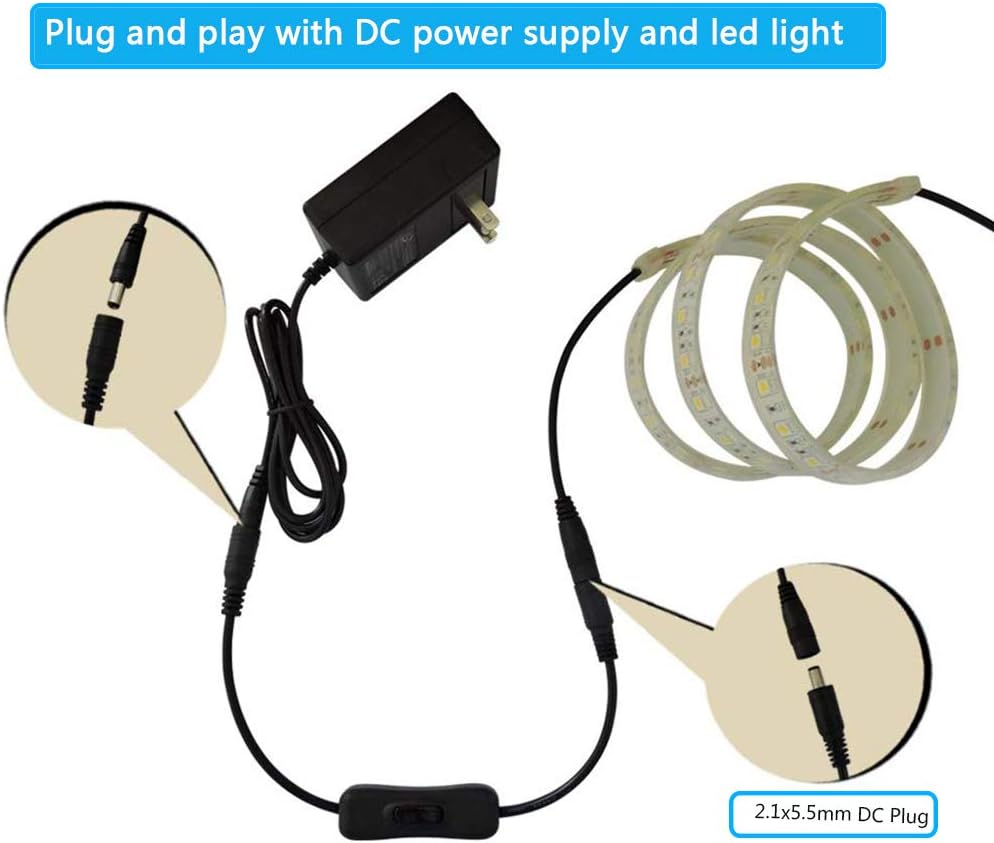 LED Strip Switch Connector with 3 x 12V Inline Switch, 3 x Female DC Power Jack, 3 x Adhesive Tape G669198