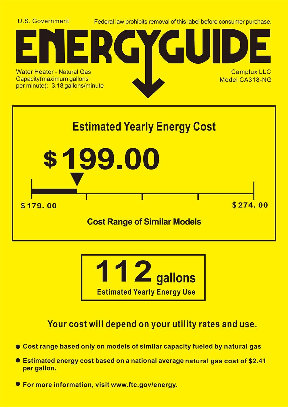 Black 3.18 GPM Propane Tankless Water Heater V57351
