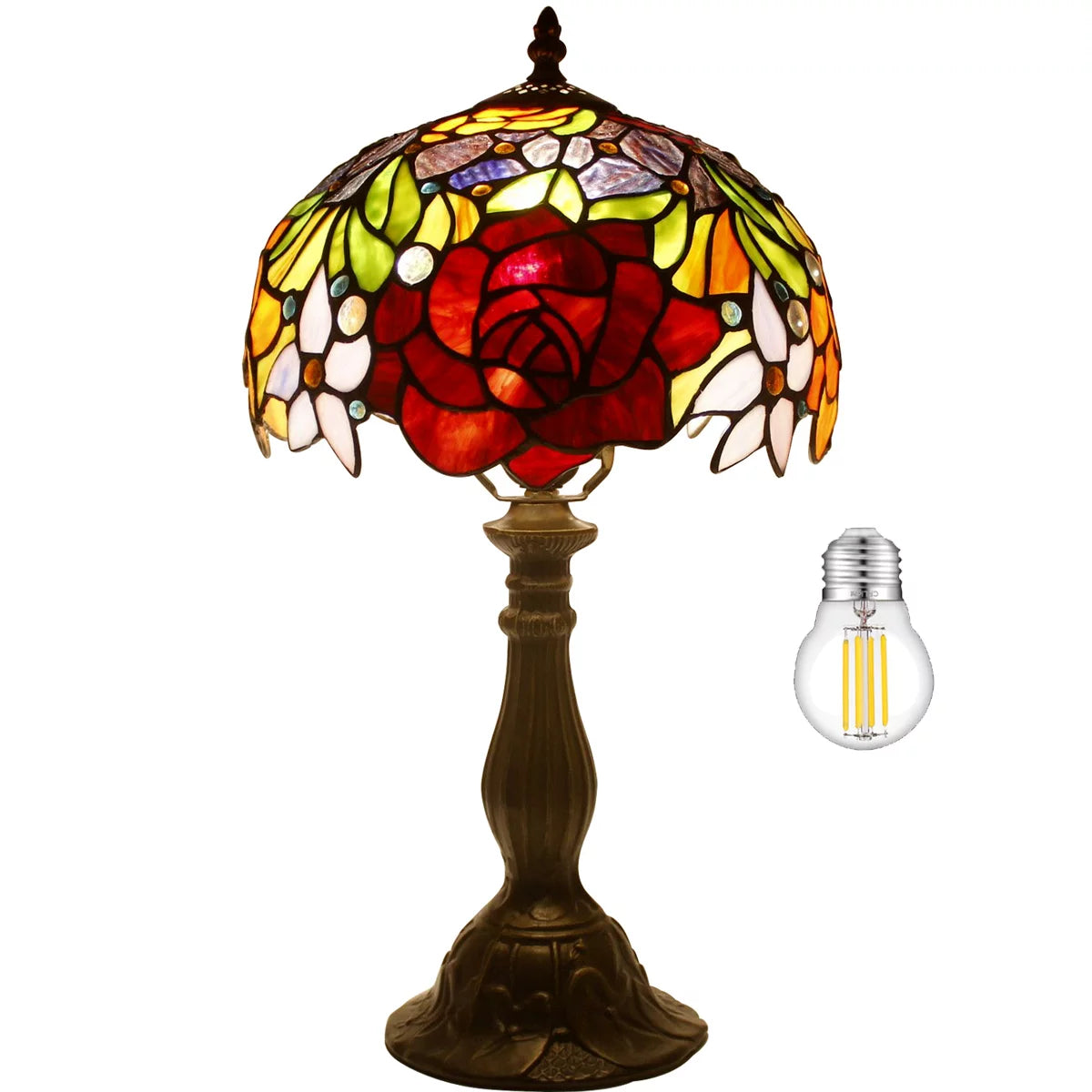 Red Rose Stained Glass Table Lamp 18" Tall V466471