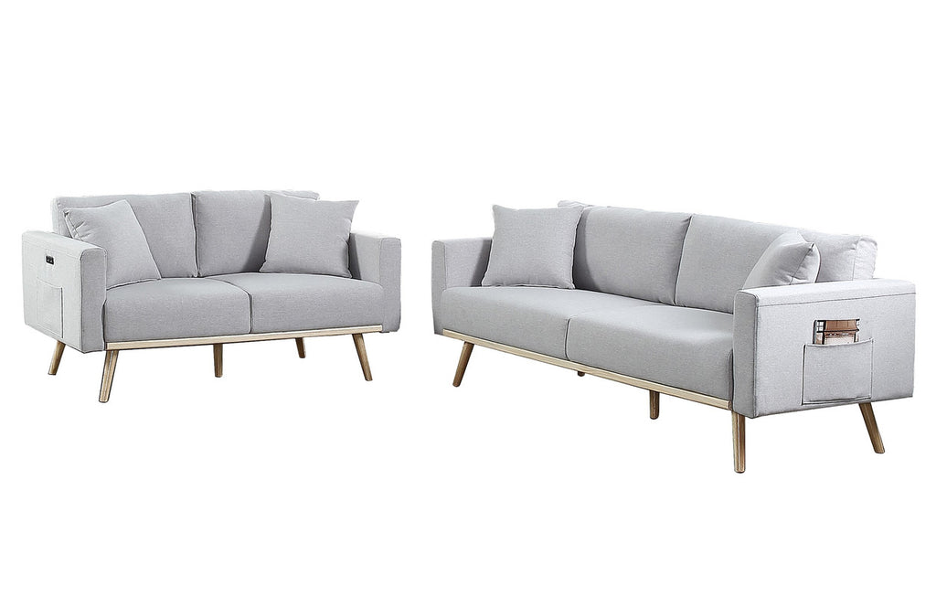 Light Gray Linen Fabric Sofa Loveseat Set L96032