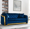 Blue Tufted Velvet 3 Seater Sofa with 2 Pillows G693