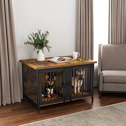 Black Double Dog Crate with Divider U936