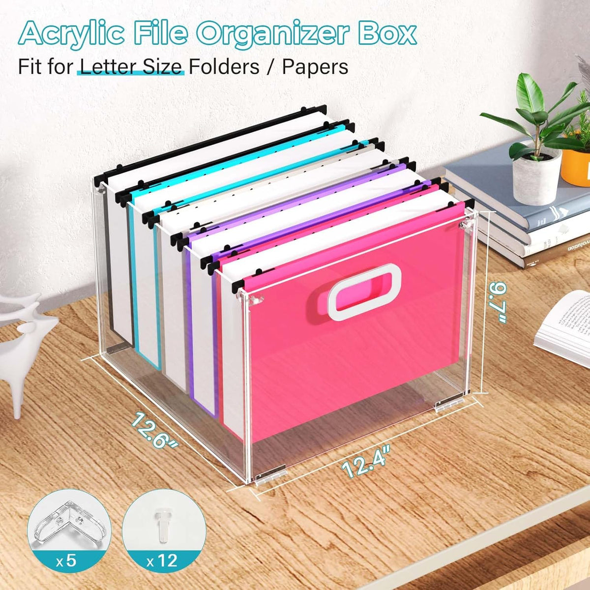 Clear Acrylic Hanging File Organizer with Handle J952