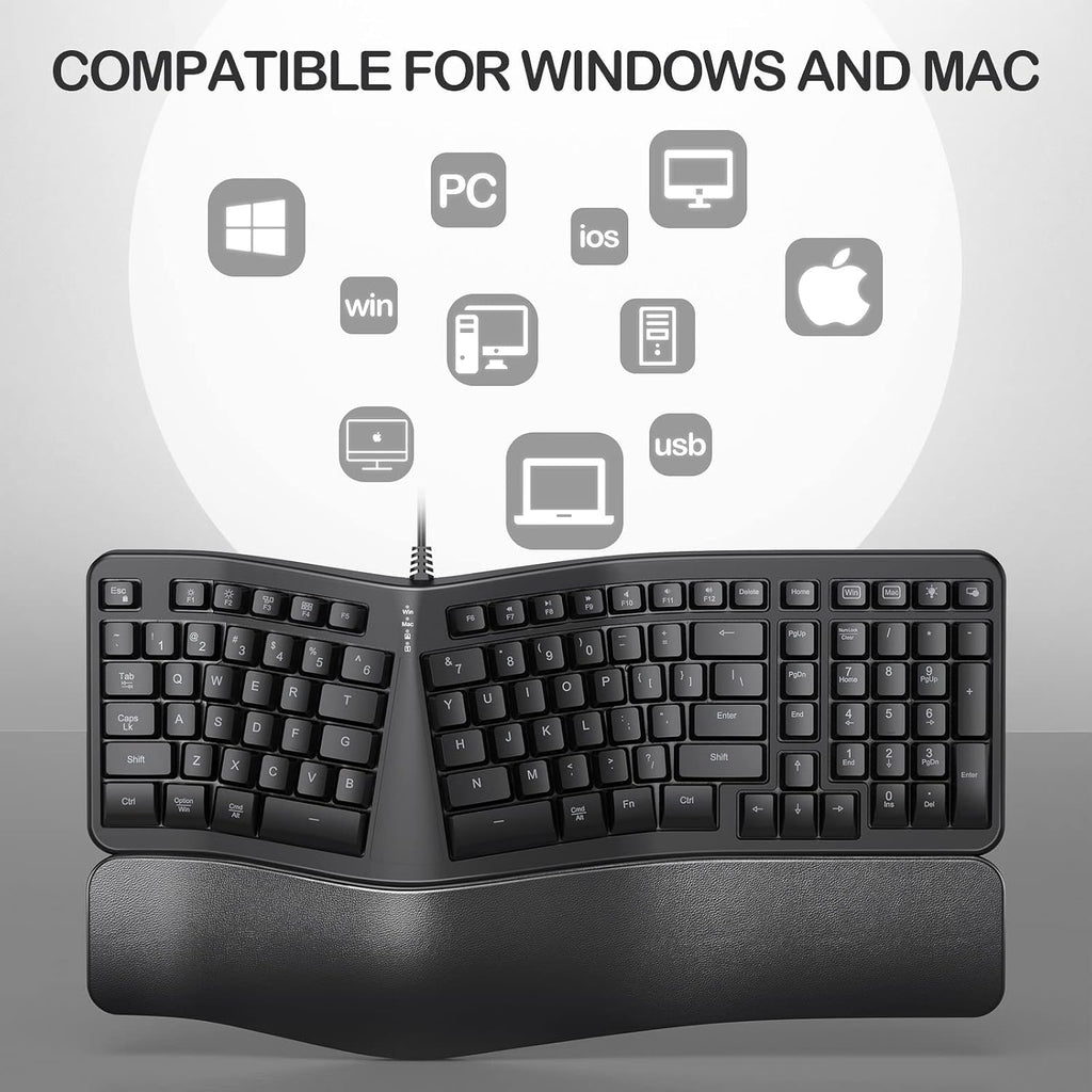 Backlit Wired Ergonomic Split Keyboard with Wrist Rest, 104 Keys E279445