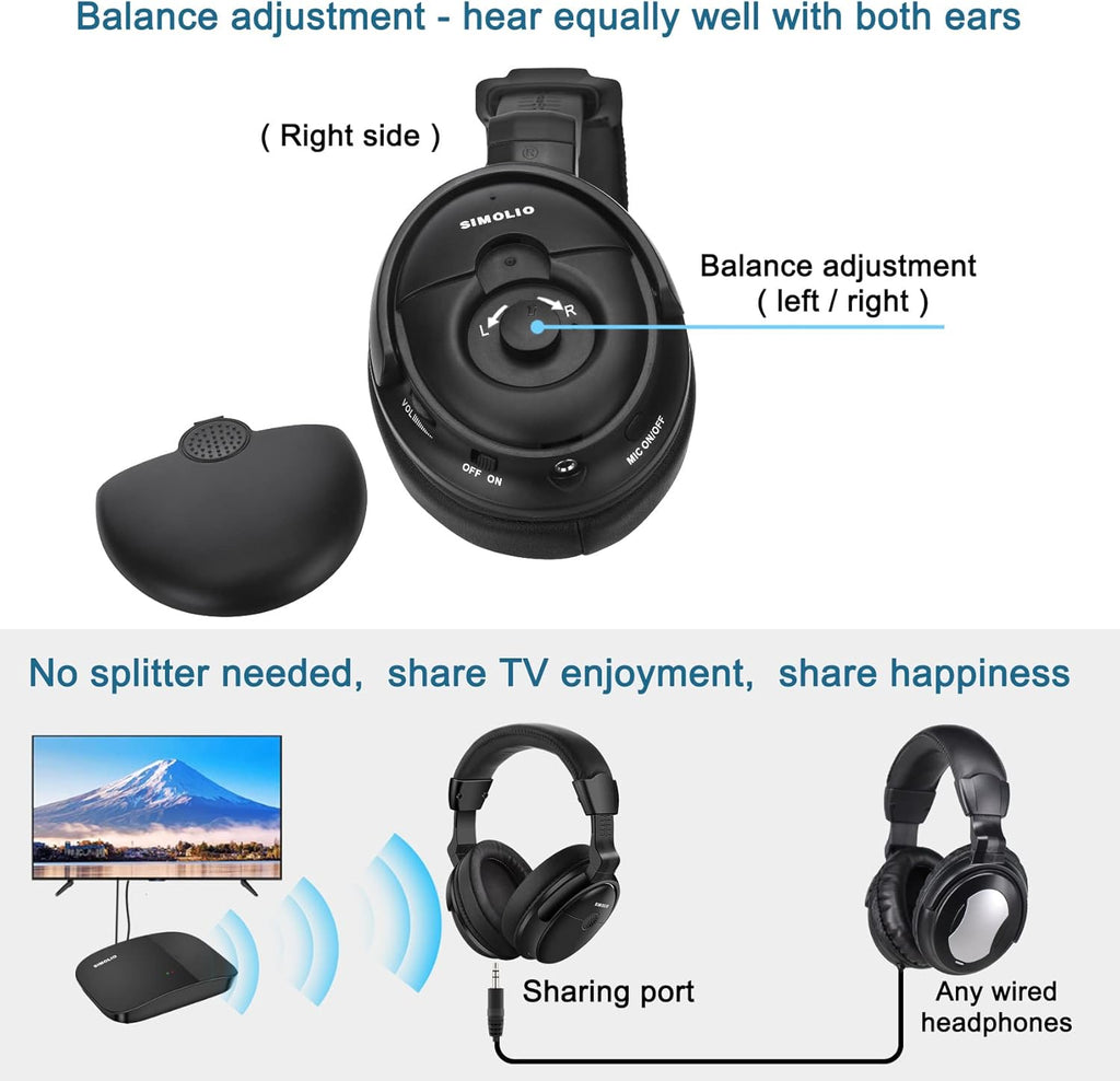 Wireless TV Headphones with Extra Battery E116