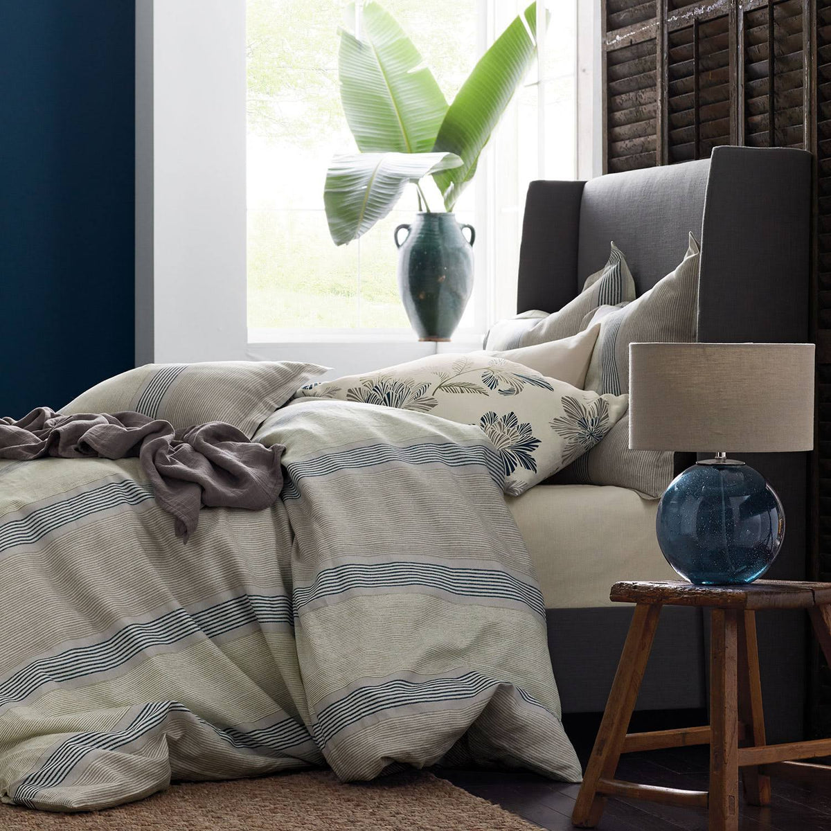 Tan Linen Queen Wingback Headboard A2280