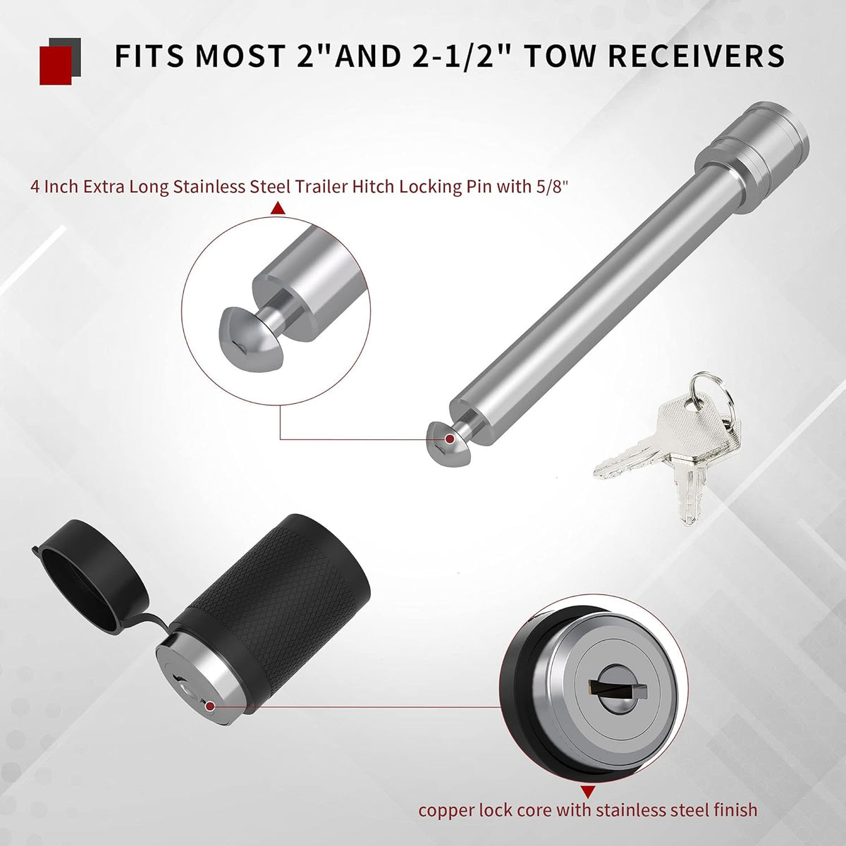 Adjustable Trailer Hitch Ball Mount, 2.5-Inch Receiver, 8-Inch Drop, Forged Aluminum Shank, 2-Inch and 2-5/16-Inch Combo Stainless Steel Tow Balls with Double Pin Key Locks E329307