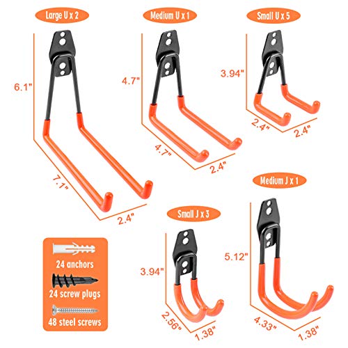 Heavy Duty Steel Garage Storage Hooks with Anti Slip Coating, 12 Pack Z157