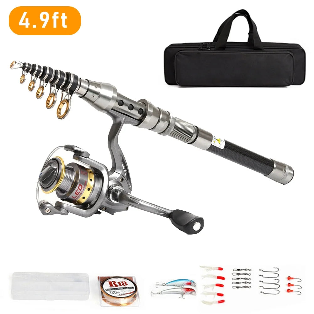 Telescopic Fishing Rod Spinning Reels Combos Full Kit with Bag 100M Line H9353