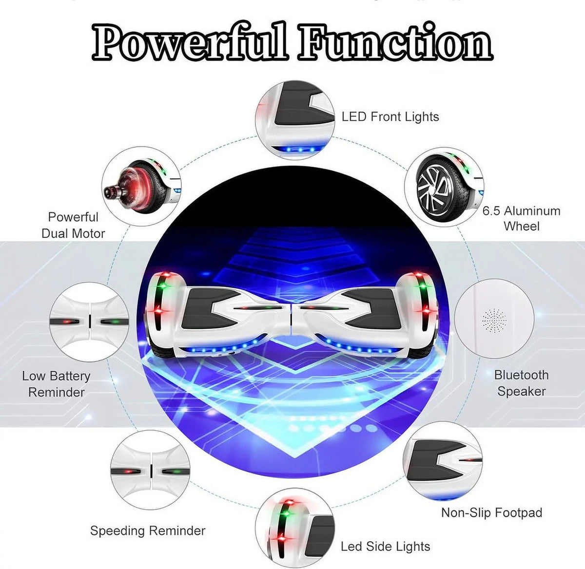 6.5 inch Self Balancing Electric Scooter with Bluetooth Speaker & LED Lights L40352