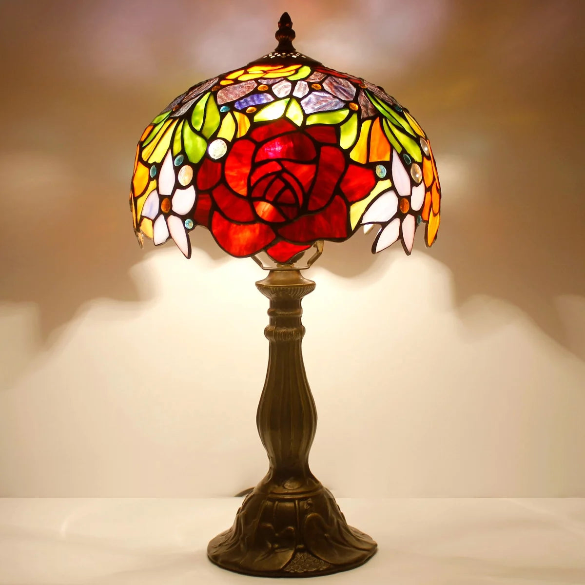 Red Rose Stained Glass Table Lamp 18" Tall V466471