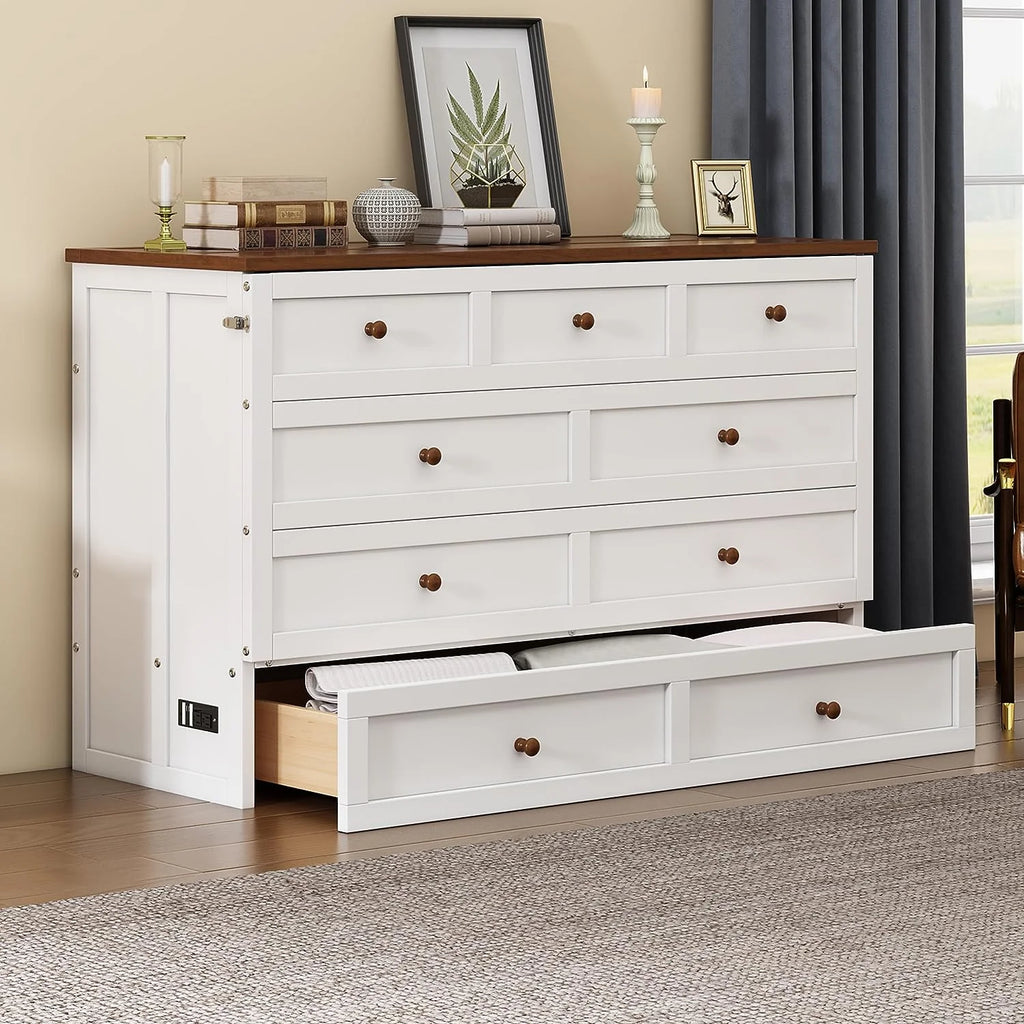 Queen Size Wood Murphy Bed Chest with Storage Drawer Y727825