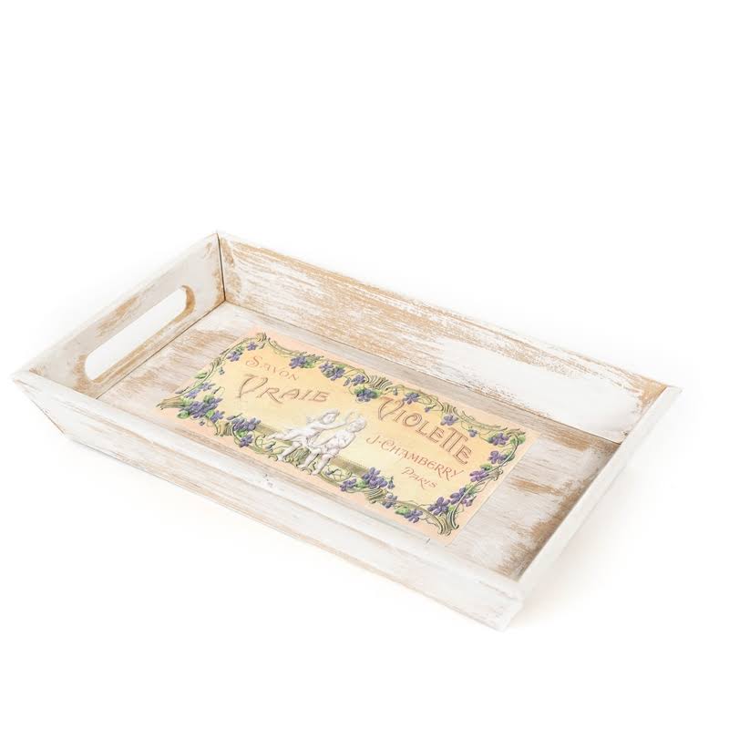 White Savon Violette Decorative Wood Tray N4858