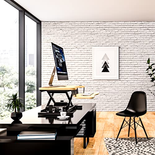 Electric Standing Desk Converter, 36 Inch, Maple L354