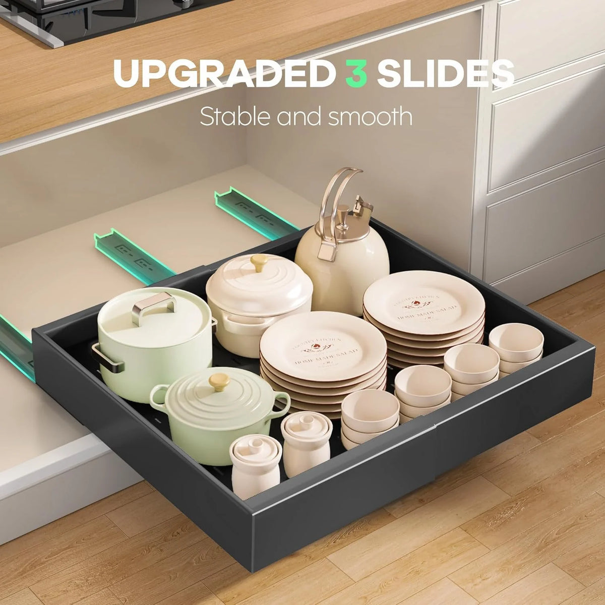 2 Pack 21Deep Black Expandable Slide out Drawers with 4pcs Divider Racks Q444