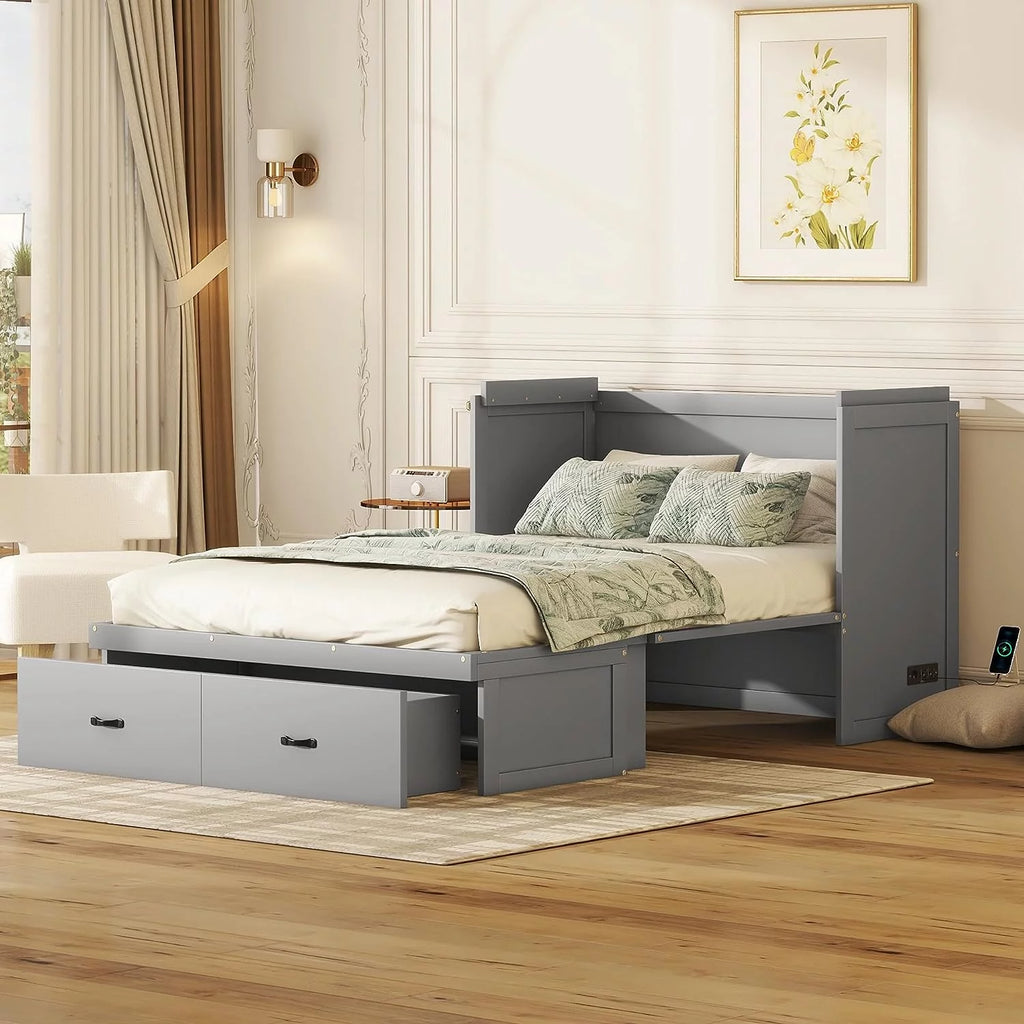 Queen Size Wood Murphy Bed Chest with Storage Drawer Y727825