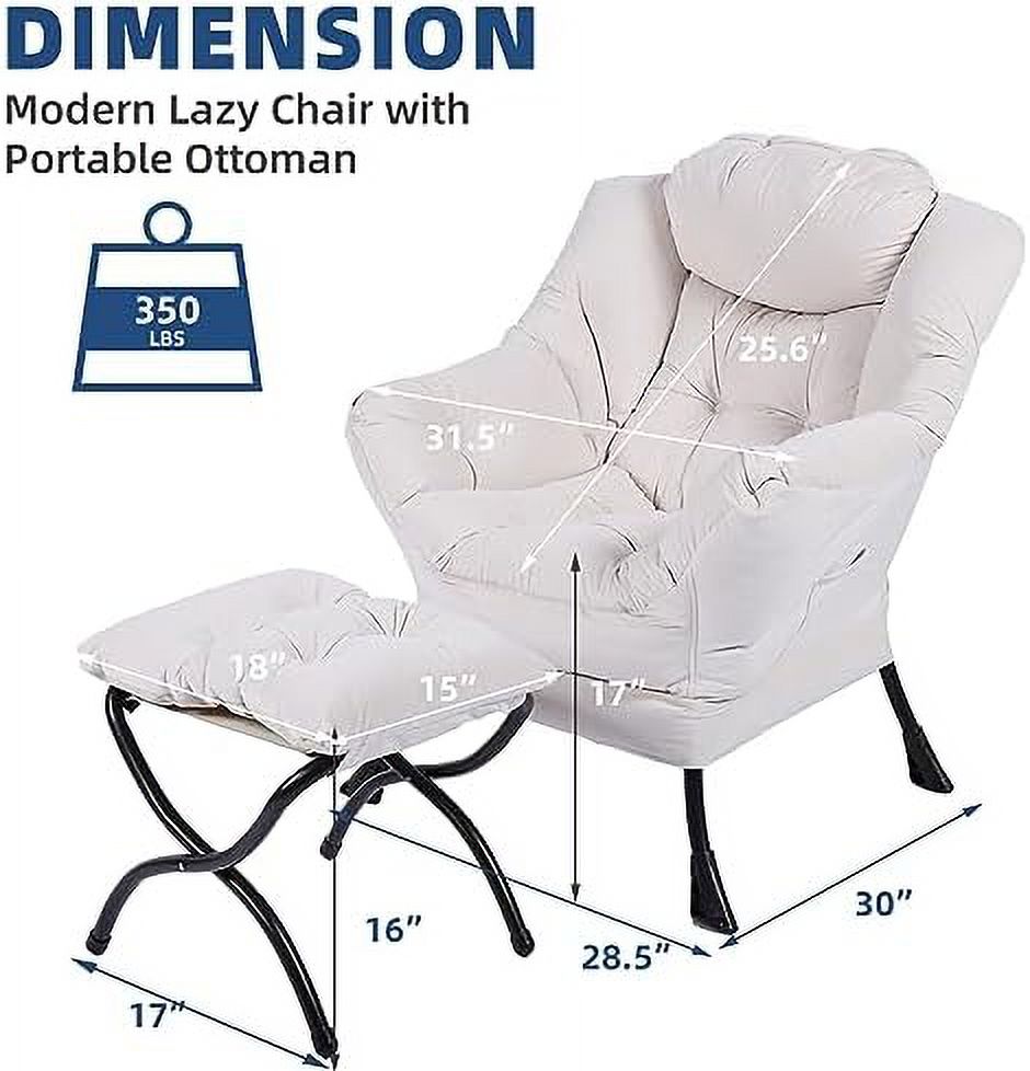 Modern Lazy Chair with Ottoman Steel Frame Lounge Chair Set with Footstool Armrests Side Pocket R25215