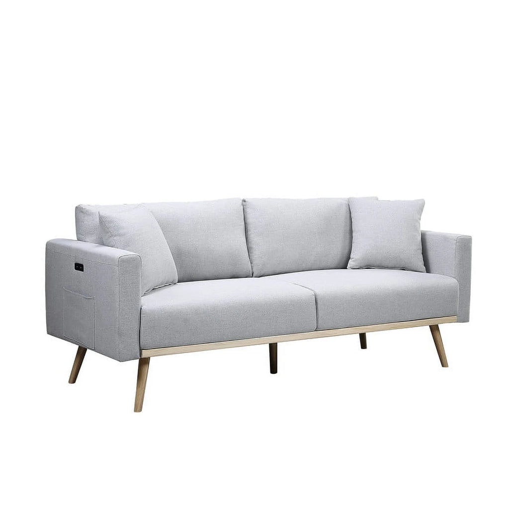 Light Gray Linen Fabric Sofa Loveseat Set L96032