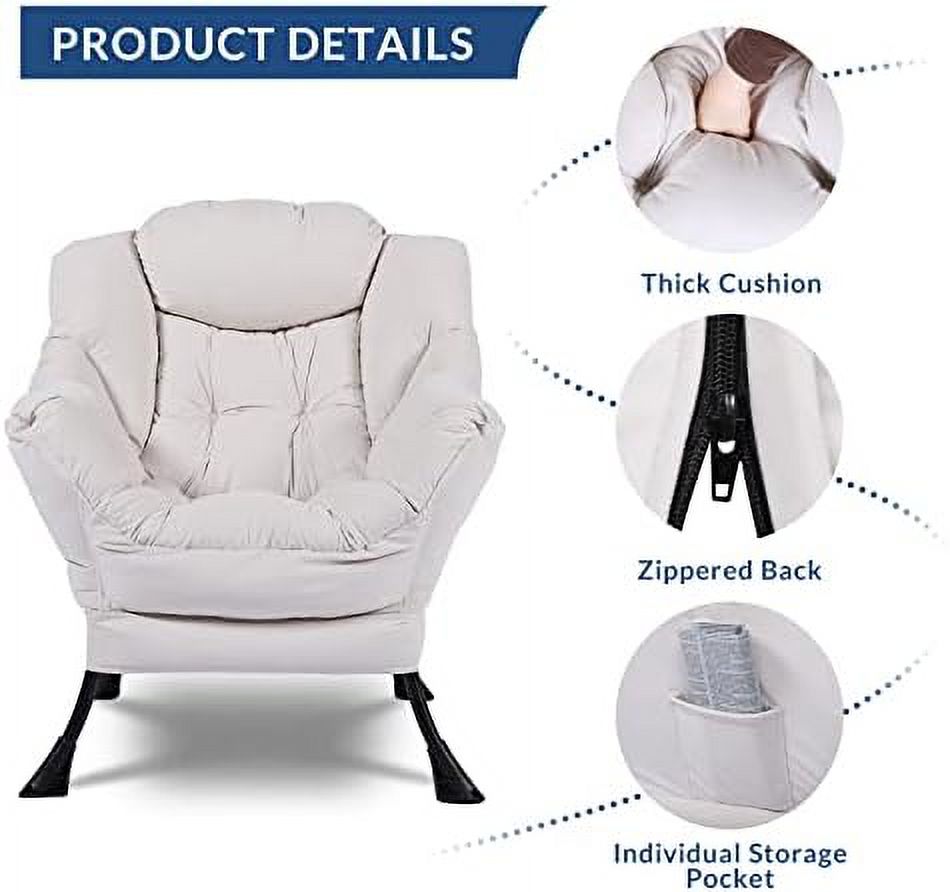 Modern Lazy Chair with Ottoman Steel Frame Lounge Chair Set with Footstool Armrests Side Pocket R25215