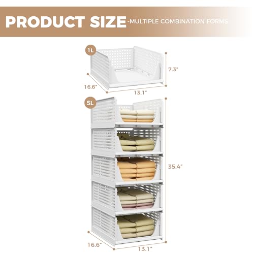 5 Pack Stackable Plastic Storage Basket Foldable Storage Bins K972