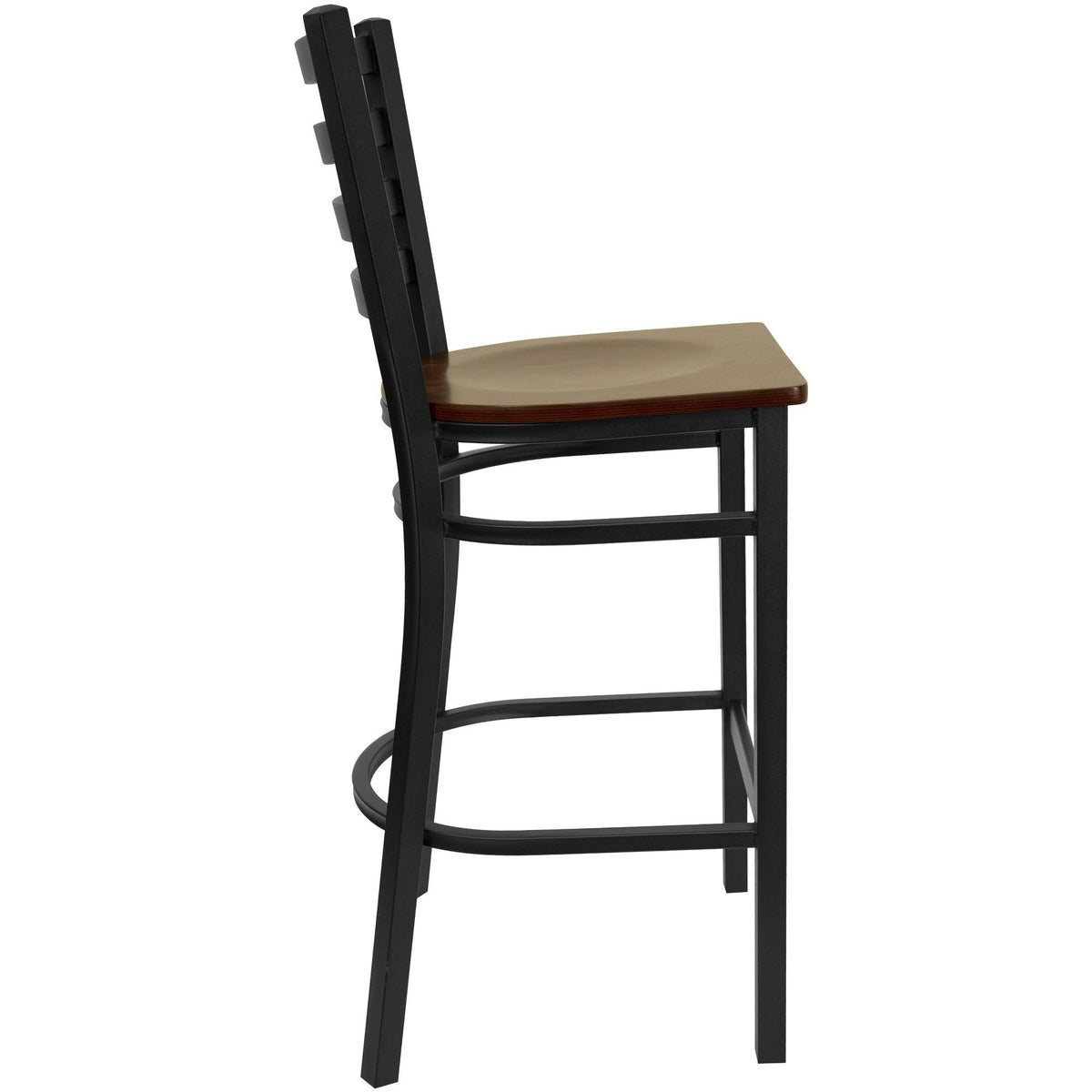 Black Ladder Back Metal Bar Stool with Mahogany Wood Seat Z62529