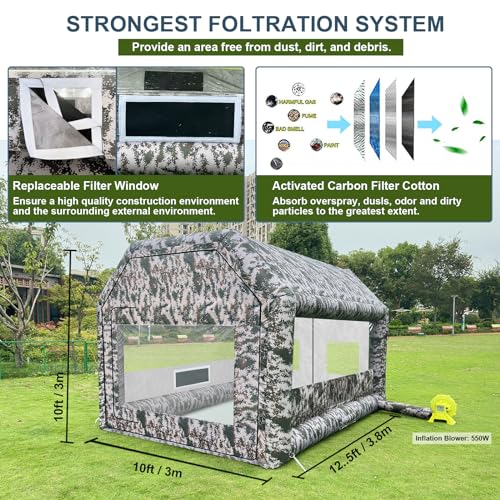 Inflatable Paint Booth Tent with Air Filter System Air Blower, 13x11x8.2FT G521