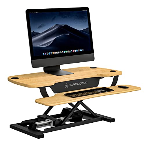 Electric Standing Desk Converter, 36 Inch, Maple L354