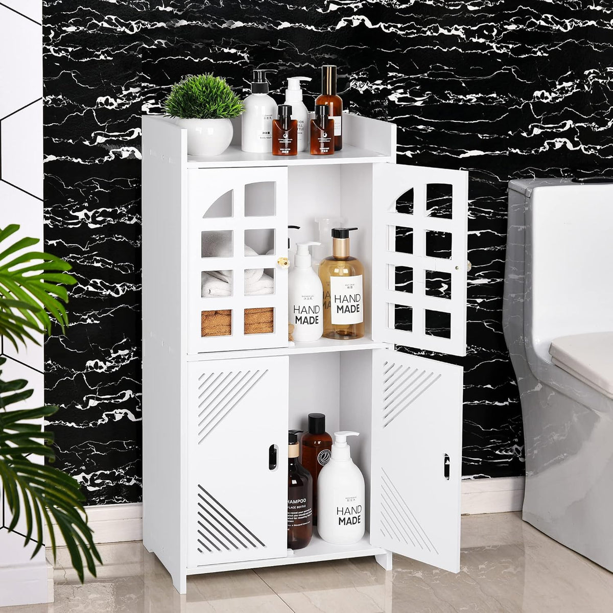 White PVC Double Door Floor Standing Storage Cabinet F196002