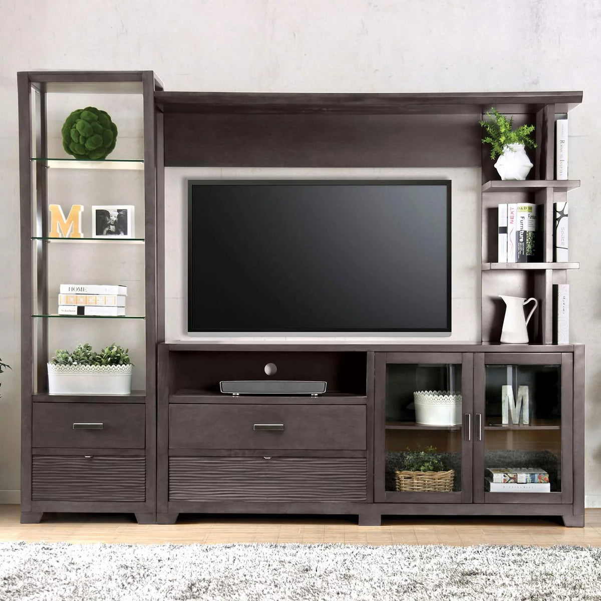 Gray Solid Wood TV Stand Set 3pcs C15628