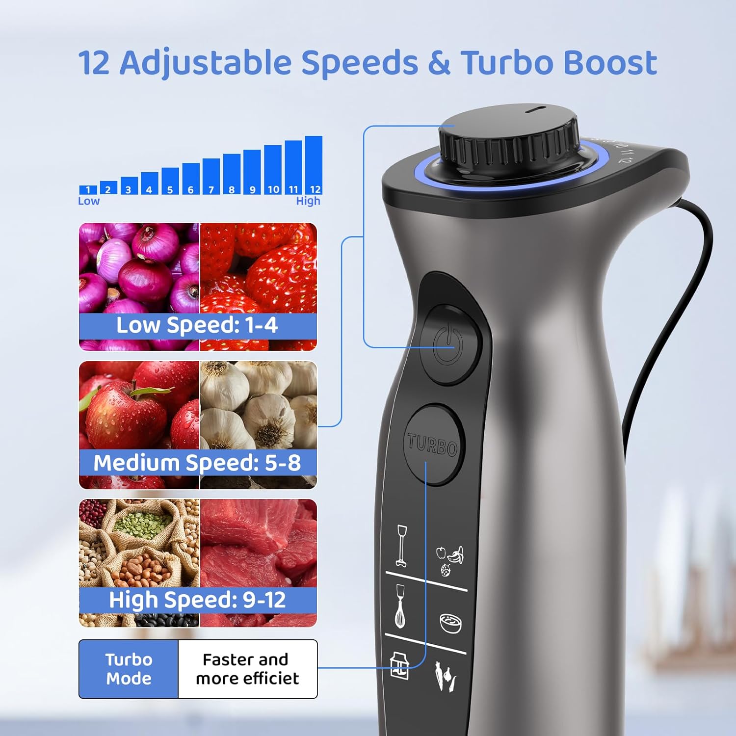 1000W Handheld Immersion Blender with Beaker Chopper Whisk Milk Frother K98768