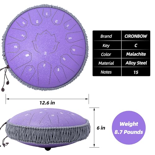 13 Inch 15 Notes Steel Tongue Drum with Travel Bag Drumsticks Holder Finger Paddles and Music Book O542266