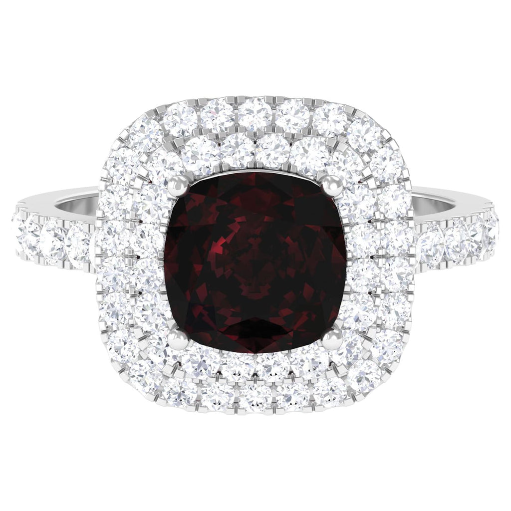 4 CT Garnet Engagement Ring with Double Halo Moissanite, 925 Sterling Silver O589114