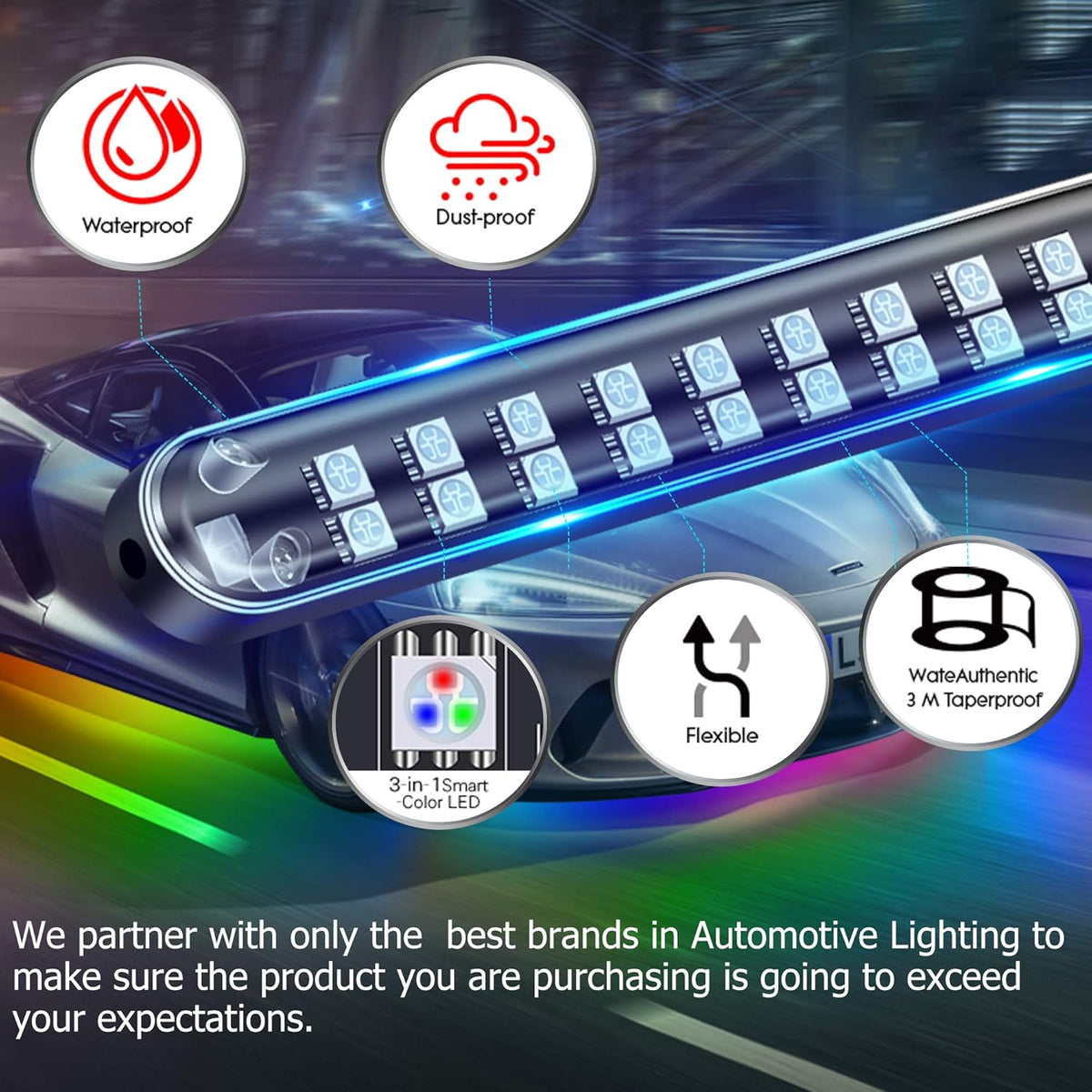 3-Pin 6PCS Car Double-Row Dreamcolor Underglow Lights Kit with APP IP68 12V Pack of 2 B8188