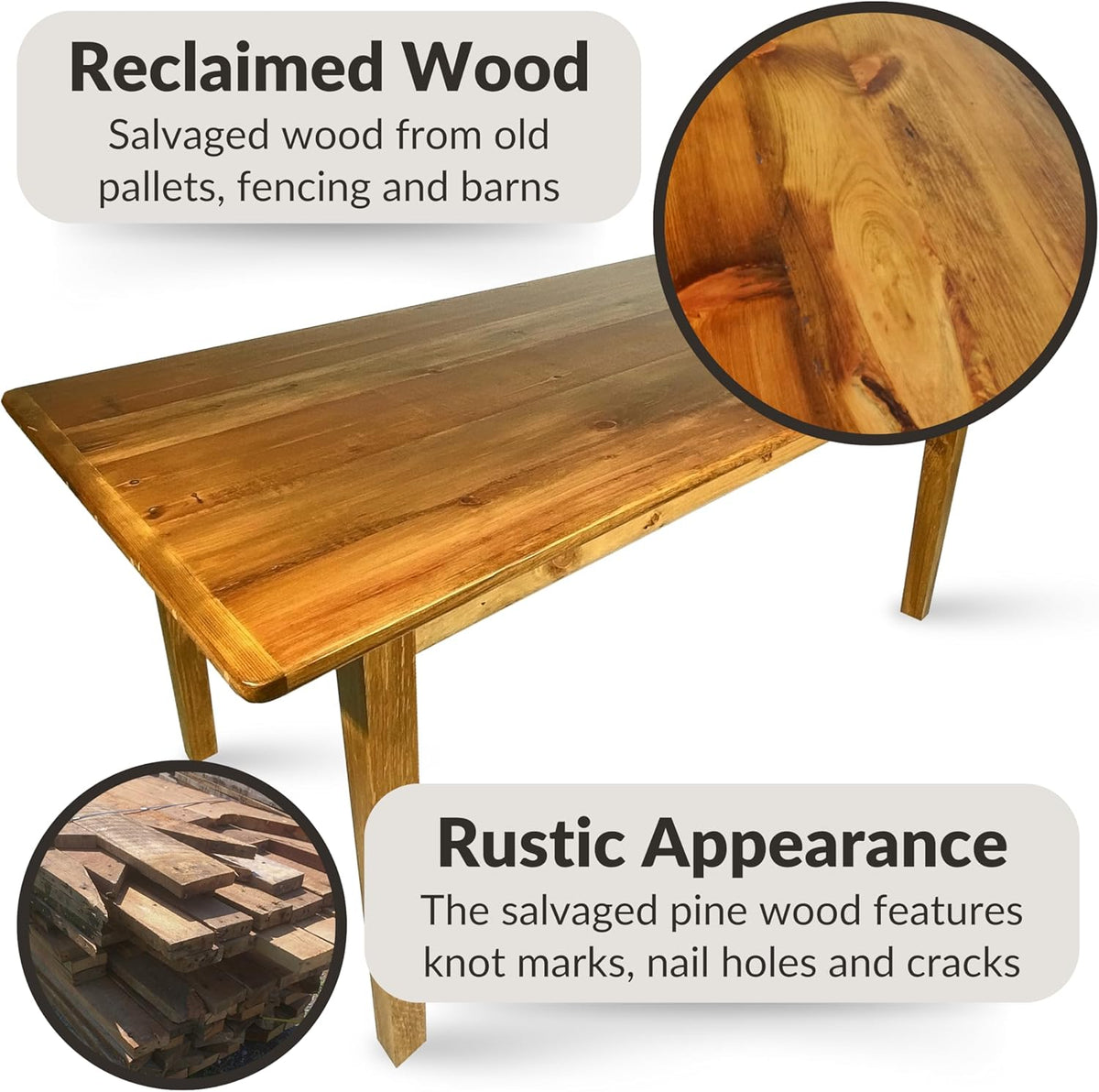Solid Wood Rustic Farmhouse Dining Table with Breadboard Ends (5', Light Natural) W48185