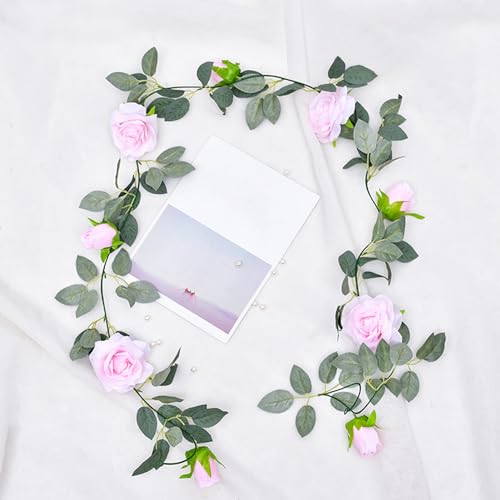 Light Pink Artificial Eucalyptus Rose Garland W5720