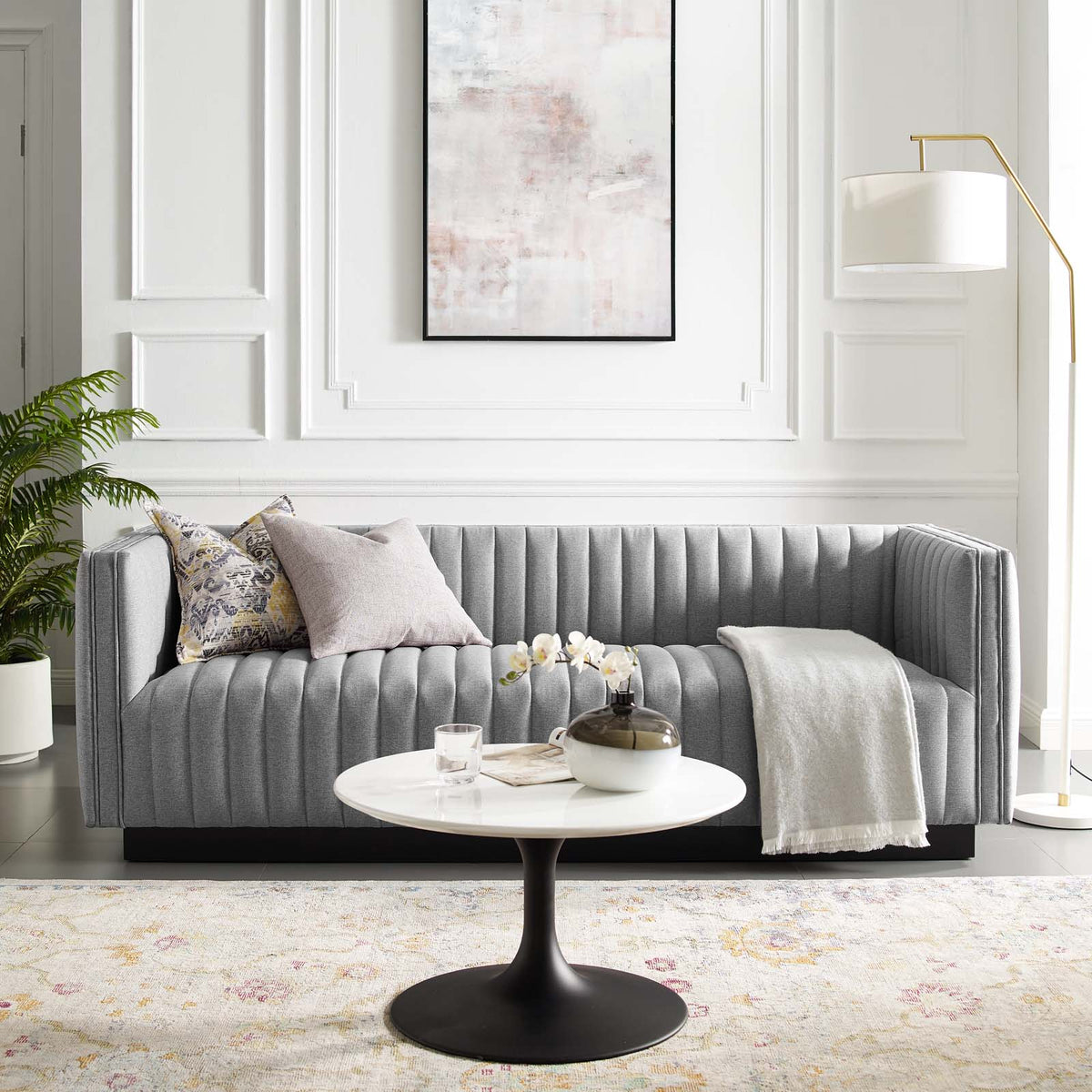 Light Gray Tufted Upholstered Fabric Sofa B831