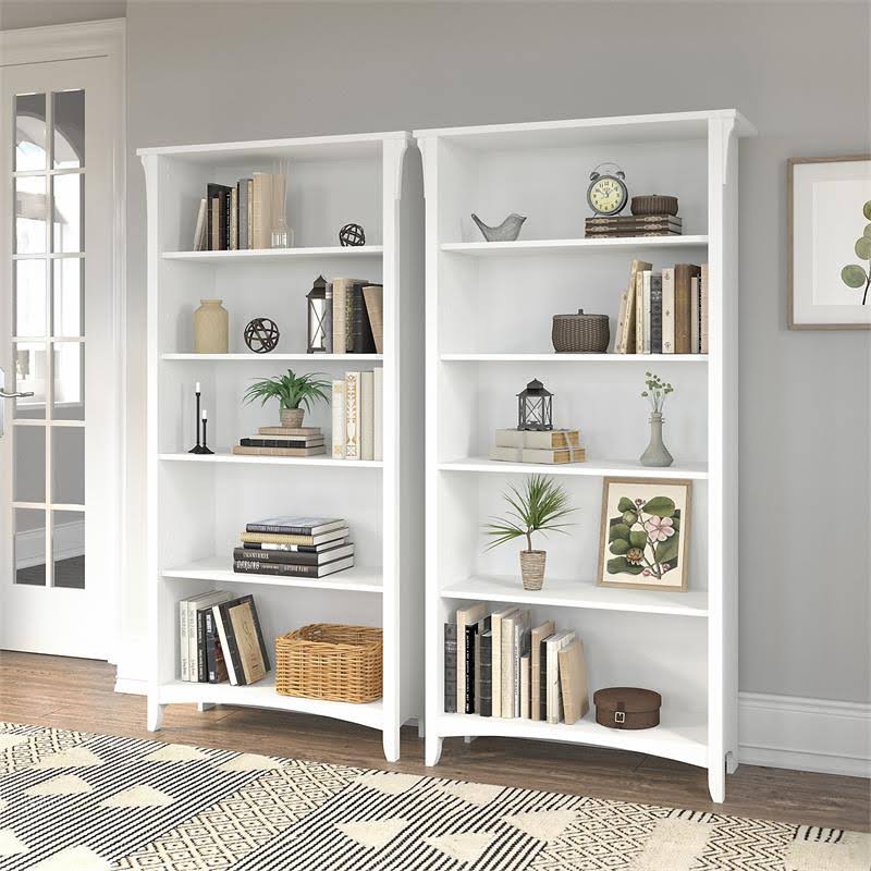 Pure White and Shiplap Gray 5 Shelf Bookcase Set of 2 H876