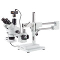 7X-45X Simul-Focal Fluorescent Trinocular Boom Stereo Microscope with 10MP Camera P973
