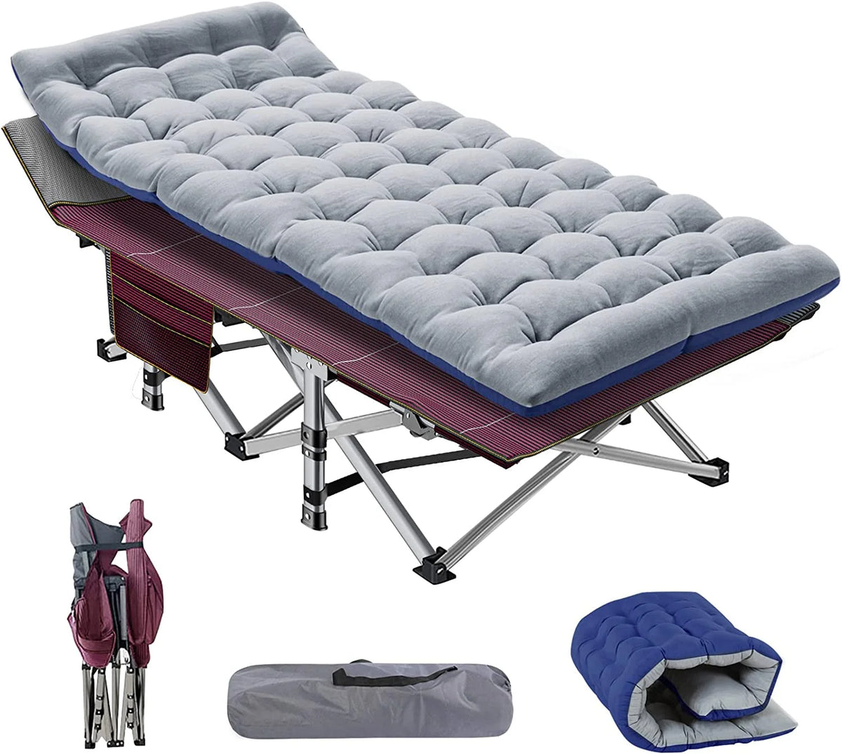 Camping Cot with 2 Sided Mattress & Carry Bag, 75"*28" Portable Folding Cot L3726