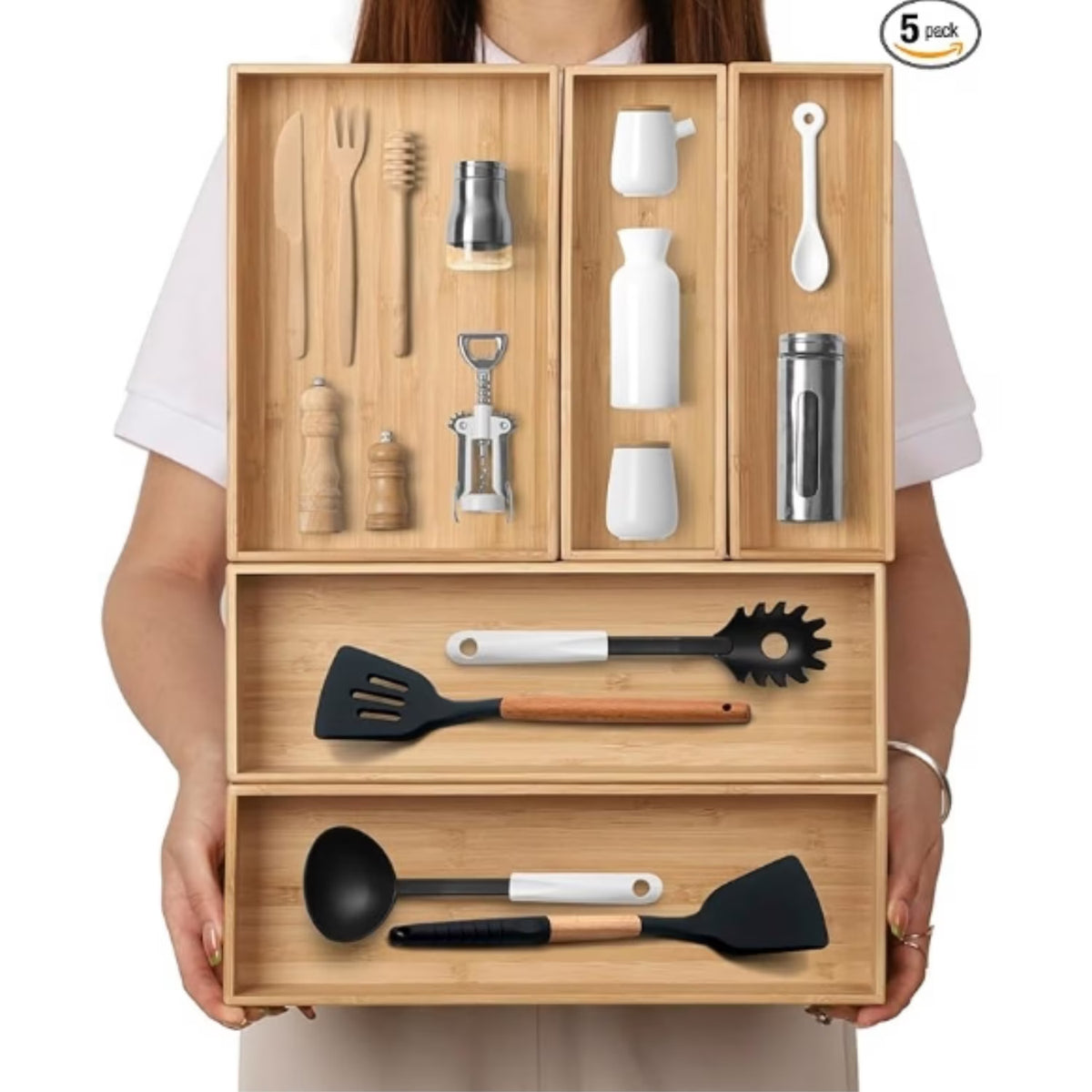 Bamboo Drawer Organizer Set of 5 M975031