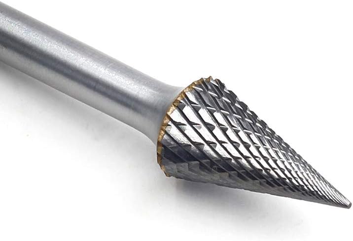 Tungsten Carbide Double Cut Rotary Burrs Pointed Cone Shape, 1/2'' Cutter Dia, 1'' Cutter Length, 1/4'' Shank, Pack of 2 T5935