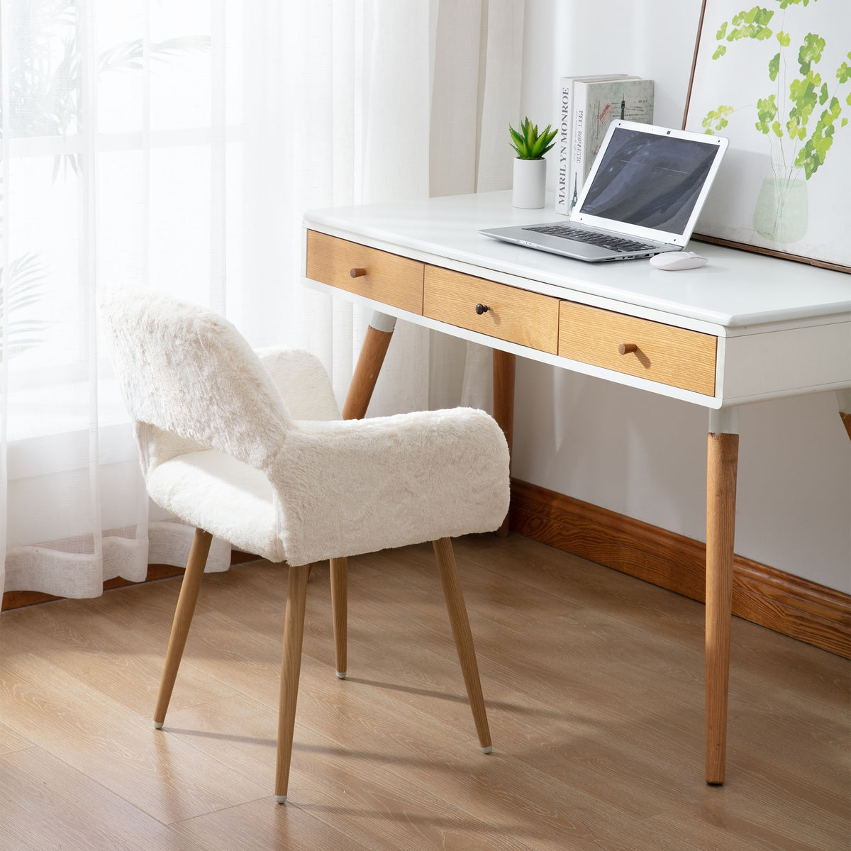 White Side Chair with Steel Legs J2910