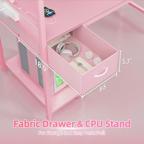 Carbon Fiber Black 47 inch Gaming Desk with Power Outlet and LED Light and Storage Drawer J567