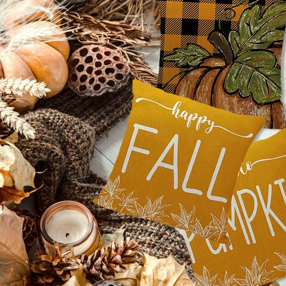 Buffalo Plaid Pumpkin Maple Leaf Fall Throw Pillow Covers Set of 4 P2358