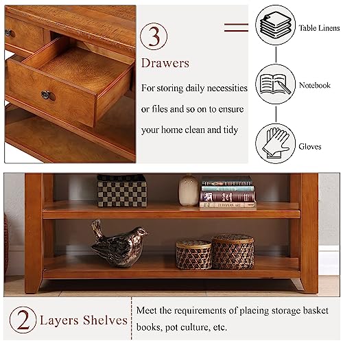 Brown Wood Entryway Console Table with Drawers and Storage Shelves C923559
