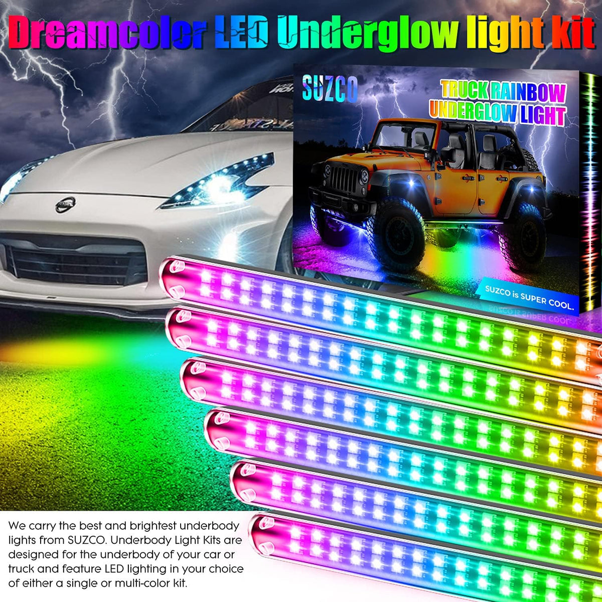 3-Pin 6PCS Car Double-Row Dreamcolor Underglow Lights Kit with APP IP68 12V Pack of 2 B8188