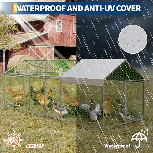 Large Metal Chicken Coop, 120" x 40" x 40" with Cover, 3 Lockable Doors R472341