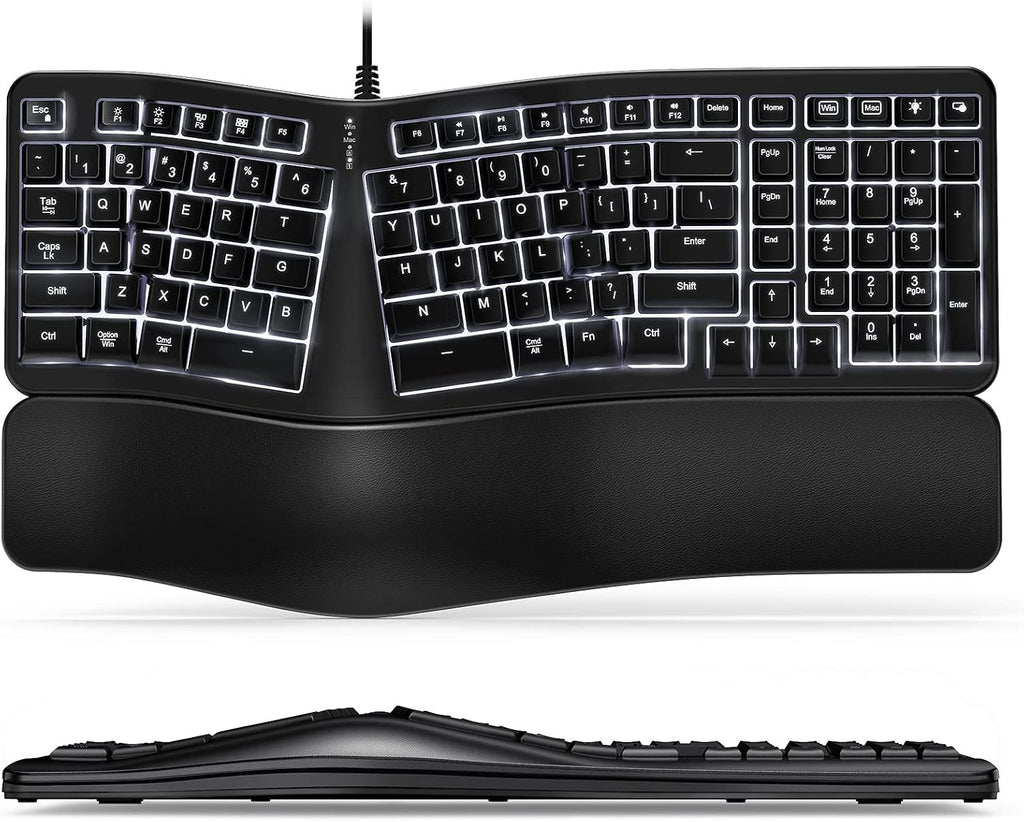 Backlit Wired Ergonomic Split Keyboard with Wrist Rest, 104 Keys E279445