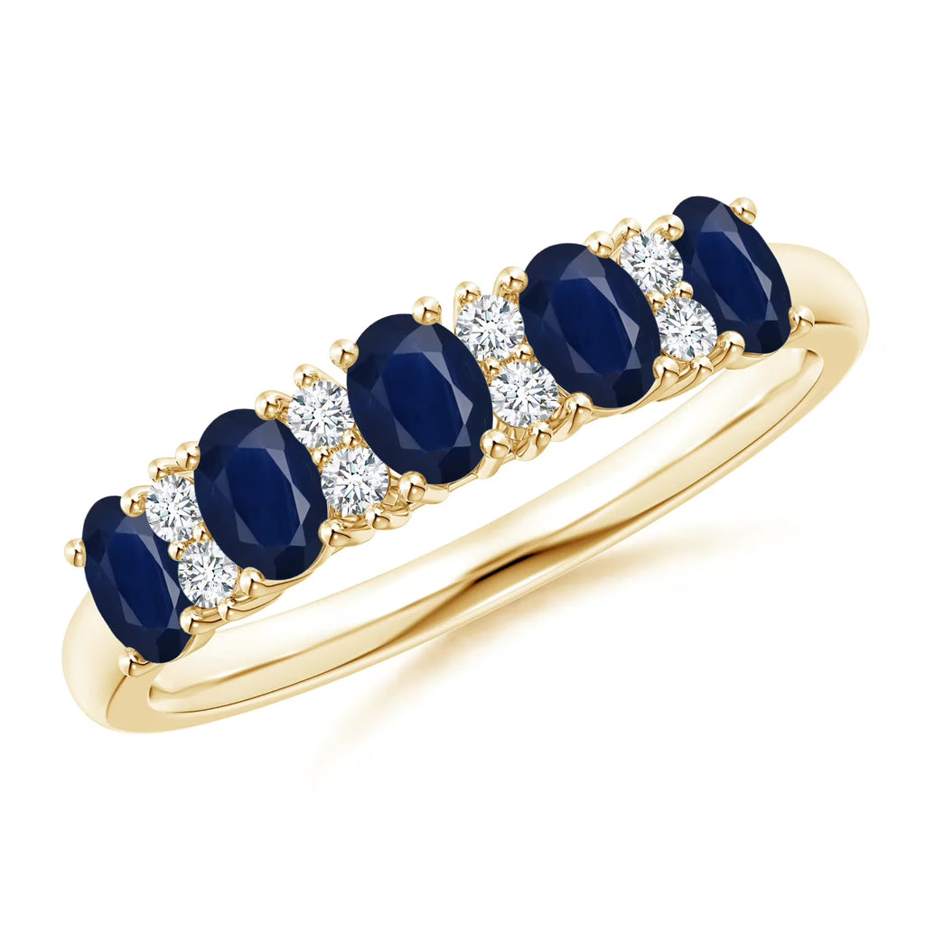 Oval Blue Sapphire Eternity Ring 925 Sterling Silver Band Ring I140